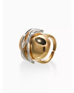 Кольцо медь "Сетка на овале", цвет золото- серебряный, безразмерное арт. СМЛ-283234-1-СМЛ0010936536