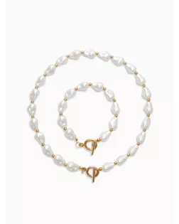 Набор 2 пред-та: бусы,браслет "Жемчуг барочный", капля, 40/18см, цвет белый в золоте арт. СМЛ-281464-1-СМЛ0010936569