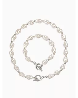 Набор 2 пред-та: бусы,браслет "Жемчуг барочный", капля, 40/18см, цвет белый в серебре арт. СМЛ-281549-1-СМЛ0010936571