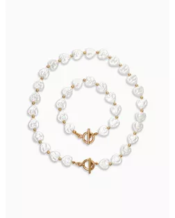 Набор 2 пред-та: бусы,браслет "Жемчуг барочный", сердечки, 40/18см, цвет белый в золоте арт. СМЛ-281465-1-СМЛ0010936572