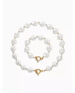 Набор 2 пред-та: бусы,браслет "Жемчуг барочный", ромб, 40/18см, цвет белый в золоте арт. СМЛ-281466-1-СМЛ0010936574