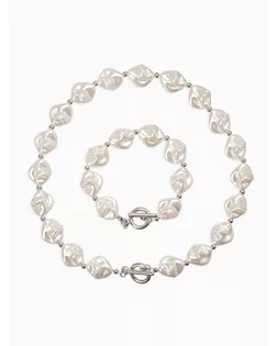 Набор 2 пред-та: бусы,браслет "Жемчуг барочный", ромб. 40/18см, цвет белый в серебре арт. СМЛ-281551-1-СМЛ0010936575