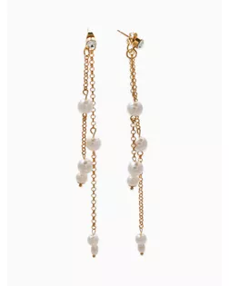 Серьги жемчуг "Цепочки" двойные, цвет белый в золоте арт. СМЛ-282598-1-СМЛ0010936607