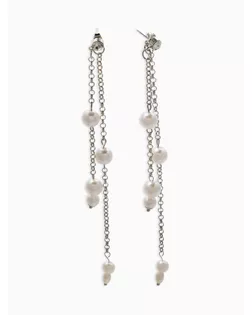 Серьги жемчуг "Цепочки" двойные, цвет белый в серебре арт. СМЛ-282599-1-СМЛ0010936608