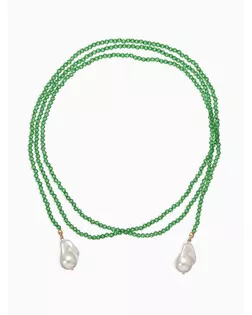Бусы "Нить стекла" с подвесами жемчуг, L=120см №2, цвет бело-зелёный арт. СМЛ-281554-1-СМЛ0010936621