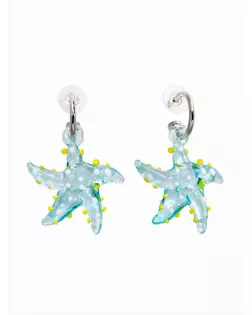 Серьги из стекла "Море", звезда, цвет голубой в серебре арт. СМЛ-282604-1-СМЛ0010937054