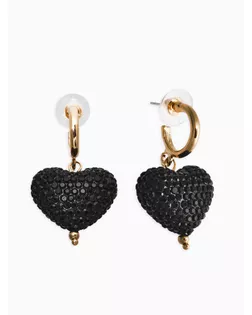 Серьги "Сияние вечера" сердце, цвет чёрный в золоте арт. СМЛ-282612-1-СМЛ0010937067