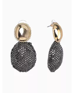 Серьги "Сияние вечера" овал двойной, цвет серый в золоте арт. СМЛ-283002-1-СМЛ0010937072