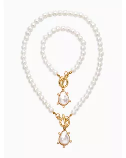 Набор 2 пред-а: колье,браслет "Жемчуг с подвеской барочной" 18/42 №8, цвет белый в золоте арт. СМЛ-283741-1-СМЛ0010937123