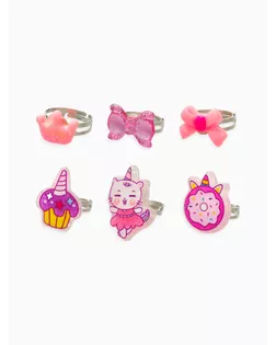 Кольца детские набор 6 шт. «Выбражулька» котик, единорог, форма МИКС, б-р, цвет фиолт-роз арт. СМЛ-283015-1-СМЛ0010937187