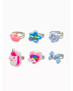 Кольца детские набор 6 шт. «Выбражулька» облоко, единорог, форма МИКС, б-р, разноцветный арт. СМЛ-283016-1-СМЛ0010937188