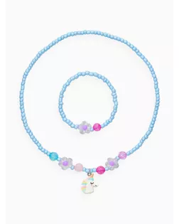 Набор детский «Выбражулька» 2 предмета: бусы, браслет, единорог, цветы, цвет голубой арт. СМЛ-283018-1-СМЛ0010937191
