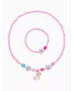 Набор детский «Выбражулька» 2 предмета: бусы, браслет,единорог, цветы, цвет розовый арт. СМЛ-283019-1-СМЛ0010937192