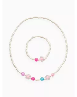 Набор детский «Выбражулька» 2 предмета: бусы, браслет, цветы, жемчуг, цвет бело-розовый арт. СМЛ-283021-1-СМЛ0010937194