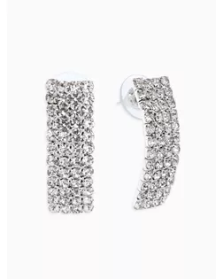 Серьги со стразами "Прямоугольник" 30*9мм, цвет белый в серебре арт. СМЛ-282138-1-СМЛ0010937431