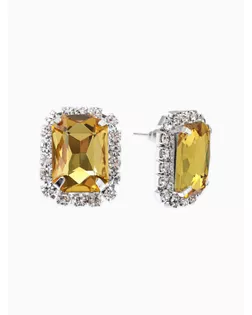 Серьги со стразами "Роскошь", прямоугольник, цвет жёлто-белый в серебре арт. СМЛ-282139-1-СМЛ0010937433