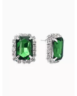 Серьги со стразами "Роскошь", прямоугольник, цвет зелёно-белый в серебре арт. СМЛ-282140-1-СМЛ0010937434