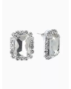 Серьги со стразами "Роскошь", прямоугольник, цвет белый в серебре арт. СМЛ-282141-1-СМЛ0010937435