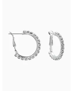 Серьги-кольца со стразами d=2,5см, цвет белый в серебре арт. СМЛ-282142-1-СМЛ0010937436