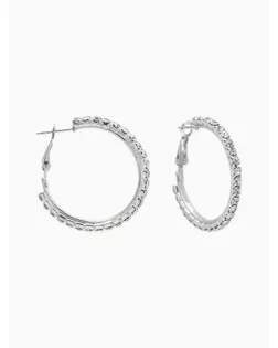 Серьги-кольца со стразами d=3,5см, цвет белый в серебре арт. СМЛ-282144-1-СМЛ0010937438