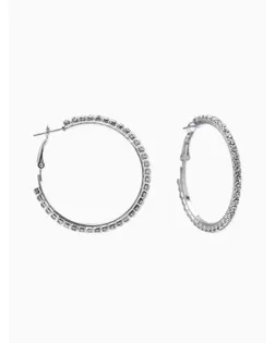 Серьги-кольца со стразами d=4,5см, цвет белый в серебре арт. СМЛ-282146-1-СМЛ0010937441