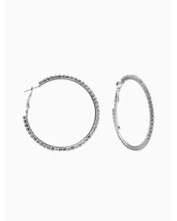 Серьги-кольца со стразами d=5,5см, цвет белый в серебре арт. СМЛ-282148-1-СМЛ0010937443