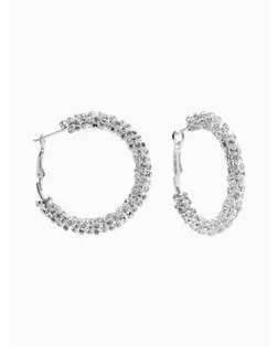 Серьги-кольца со стразами "Россыпь" d=4,5см, цвет белый в серебре арт. СМЛ-282201-1-СМЛ0010937447