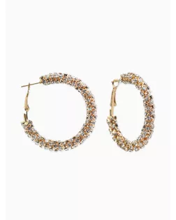 Серьги-кольца со стразами "Россыпь" d=4,5см, цвет белый в золоте арт. СМЛ-282202-1-СМЛ0010937448