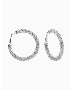 Серьги-кольца со стразами "Россыпь" d=5,5см, цвет белый в серебре арт. СМЛ-282203-1-СМЛ0010937449