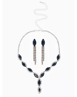 Набор 2 пред-а: серьги, колье "Вечерний шик" лепестки, цвет бело-тёмно-синий в серебре арт. СМЛ-281603-1-СМЛ0010937457