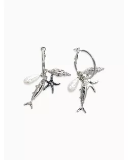 Серьги "Морской мир", с подвесками, цвет белый в серебре арт. СМЛ-283472-1-СМЛ0010938654