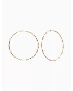 Серьги-кольца "Жемчуг" d=10см. №6, цвет белый в золоте арт. СМЛ-282665-1-СМЛ0010939263