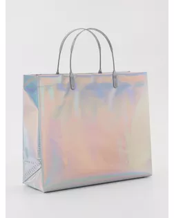 Пакет подарочный ПВХ, голография, серебро, пластиковая ручка, 26×22.5×10 см арт. СМЛ-281707-1-СМЛ0010949074