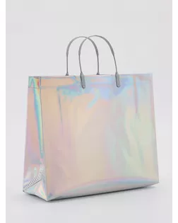 Пакет подарочный ПВХ, голография, серебро, пластикова ручка, 32×28×11 см арт. СМЛ-281709-1-СМЛ0010949076