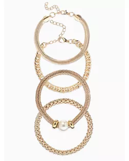 Браслет "Стиль" (набор 3шт) плетение, звенья, цвет белый в золоте арт. СМЛ-283790-1-СМЛ0010967826