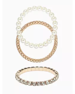 Браслет "Стиль" (набор 3шт) шар №8, со стразинками, тянется, цвет белый в золоте арт. СМЛ-283792-1-СМЛ0010967828