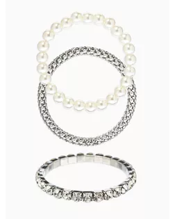 Браслет "Стиль" (набор 3шт) шар №8, со стразинками, тянется, цвет белый в серебре арт. СМЛ-283793-1-СМЛ0010967829