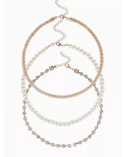 Чокер "Стиль" (набор 3шт) шар №8, со стразинками, тянется, 35+удл, цвет белый в золоте арт. СМЛ-283913-1-СМЛ0010967832