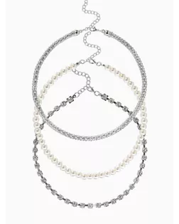 Чокер "Стиль" (набор 3шт) шар №8, со стразинками, тянется, 35+удл, цвет белый в серебре арт. СМЛ-283914-1-СМЛ0010967833