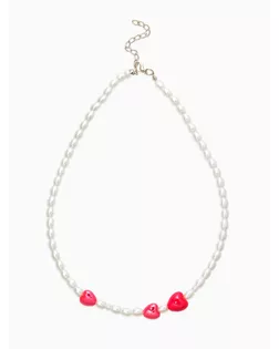 Бусы жемчуг «Сердце» керамика, цвет красно-белый, L=40см арт. СМЛ-283707-1-СМЛ0010969421