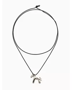 Кулон на шнурке "Конь", цвет чёрный в серебре,  L=51 см арт. СМЛ-283971-1-СМЛ0010979812