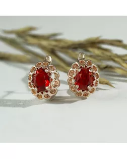 Серьги со стразами "Овал в ажуре", цвет красный в золоте арт. СМЛ-519-1-СМЛ1109819