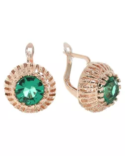 Серьги со стразами "Круг", цвет изумрудный в золоте арт. СМЛ-24276-1-СМЛ1109821