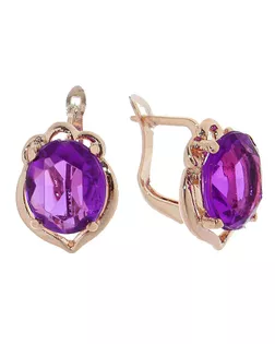 Серьги со стразами "Овальчик", цвет фиолетовый в золоте арт. СМЛ-534-1-СМЛ1110102
