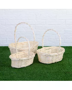 Набор корзин плетёных, ива, 3 шт., овальные, белые, большие арт. СМЛ-125183-1-СМЛ0001224617