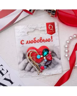 Брошь "Сердце" в камнях, цветная в золоте арт. СМЛ-185551-1-СМЛ0001250694