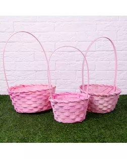 Набор корзин плетёных, светло-розовых, бамбук, 3 шт. арт. СМЛ-112765-1-СМЛ0001273806