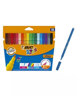 Цветные фломастеры 18 цветов, детские, смываемые, тонкое письмо, BIC Kids Visa арт. СМЛ-172759-1-СМЛ0001314667