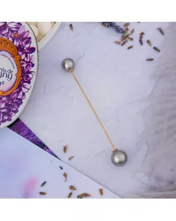 Булавка "Две жемчужины", 8,5 см, цвет серый в золоте арт. СМЛ-36818-2-СМЛ0001353690