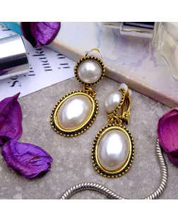 Клипсы "Круг с овалом" с сеттингом, цвет черненое золото арт. СМЛ-28709-1-СМЛ1410372